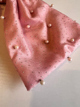 Load image into Gallery viewer, Pink and pearl button cover scarf by Goodnight Irene close up