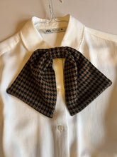 Load image into Gallery viewer, Houndstooth clip on button cover scarf in brown and black on shirt