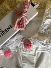 Load image into Gallery viewer, bright prink Linton tweed button covers on white shirt