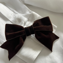 Load image into Gallery viewer, Pair of Velvet Button Cover Bows - Espresso Martini (Brown)