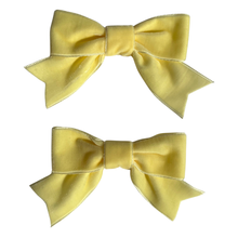 Load image into Gallery viewer, Pair of Velvet Button Cover Bows - Buttered Toast (Yellow)
