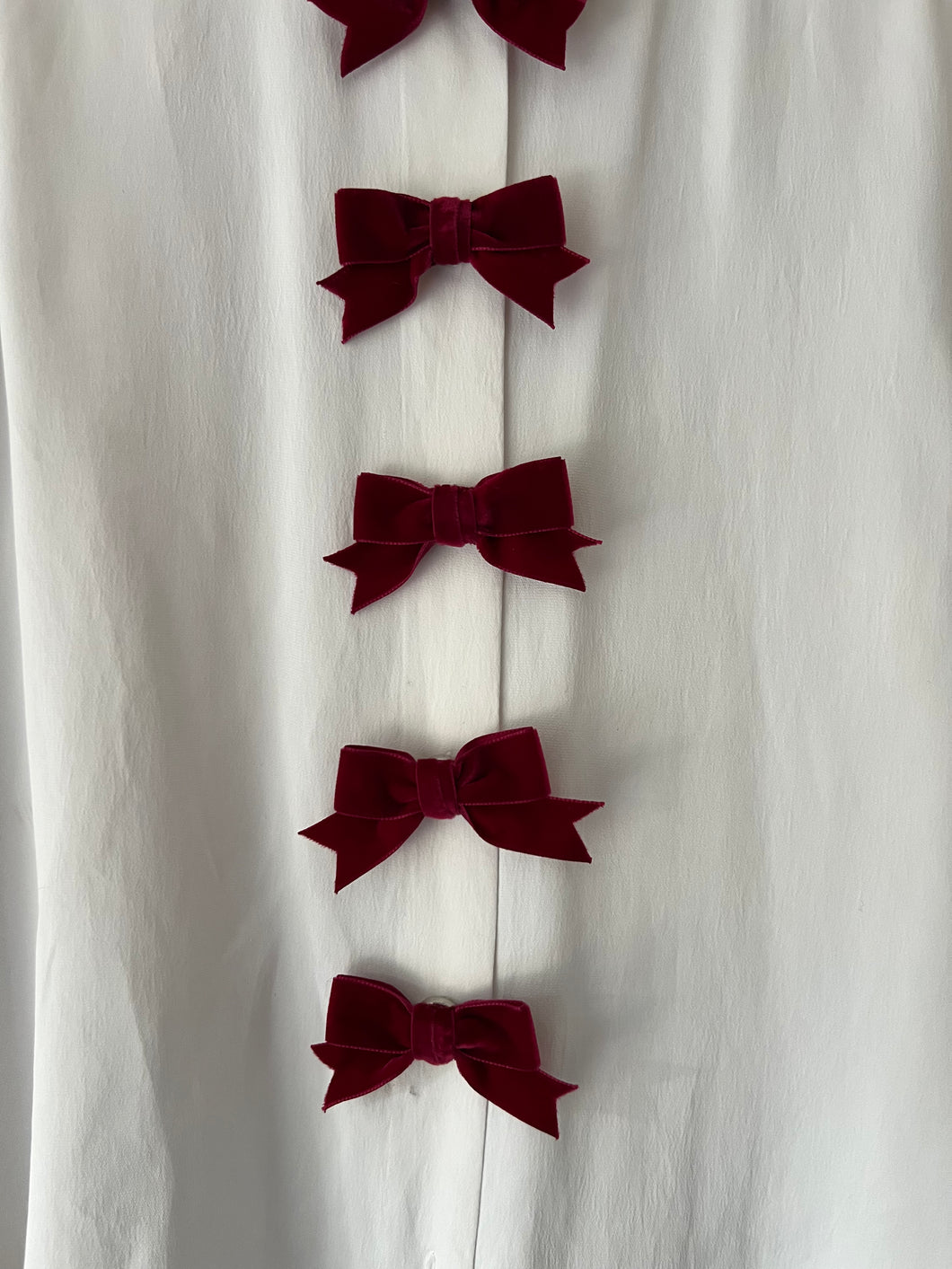 Small Luxury Velvet Bow Button Cover in various colours shown in burgundy