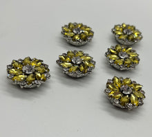 Load image into Gallery viewer, button covers, button jewels, yellow accessories, clip on jewellery
